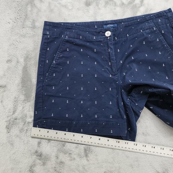 Nautica Short Womens 8 Blue Anchor Print Tailored Stretch Cotton Nautical Preppy - Picture 10 of 11
